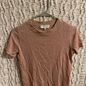 White + Warren Metallic Pink Short Sleeve Tee